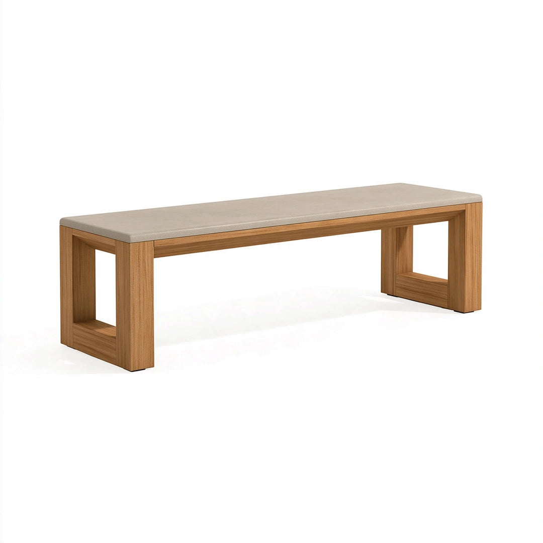 Panca 120 x 40 x 45 cm in legno marrone con seduta imbottita beige - stile moderno
