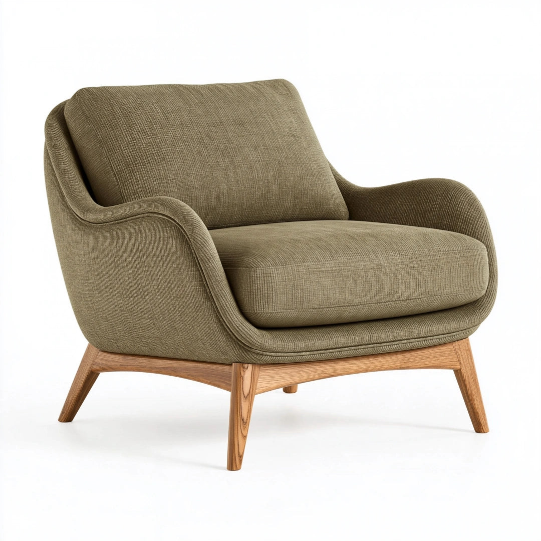 Poltrona 82 x 88 x 86 cm in tessuto verde oliva con struttura in legno - stile moderno
