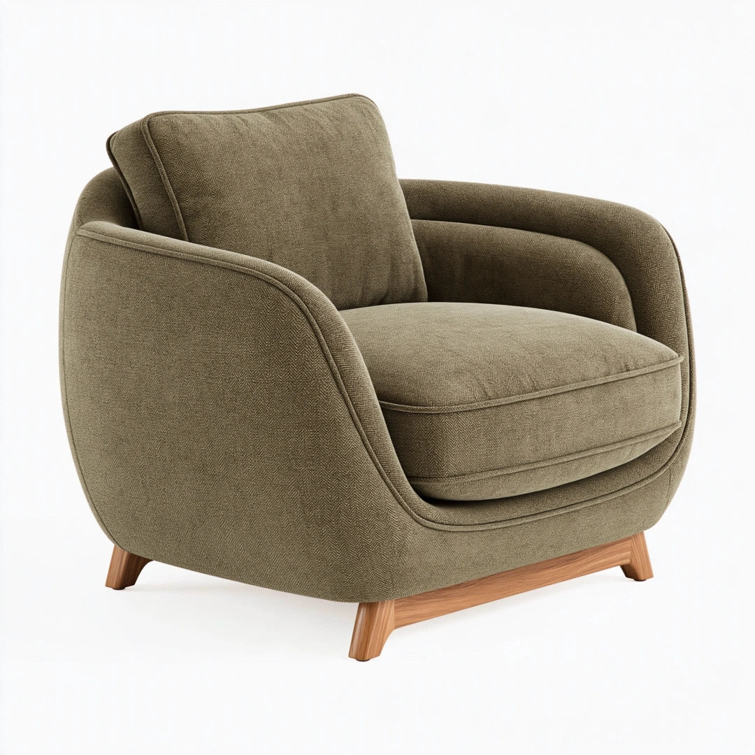 Poltrona 92 x 88 x 82 cm in tessuto verde oliva con base in legno stile moderno