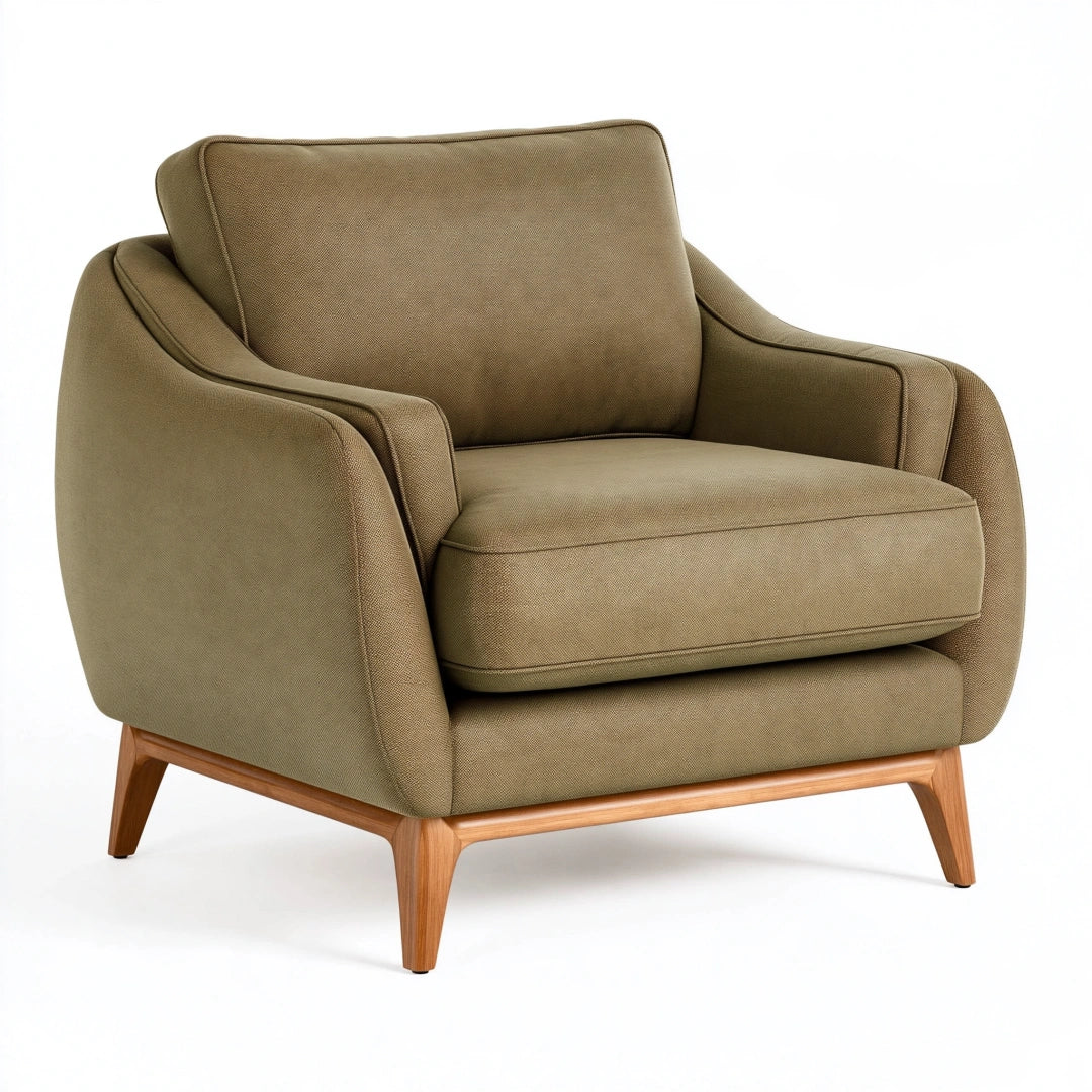 Poltrona 85 x 88 x 85 cm in tessuto tortora con gambe in legno - stile moderno