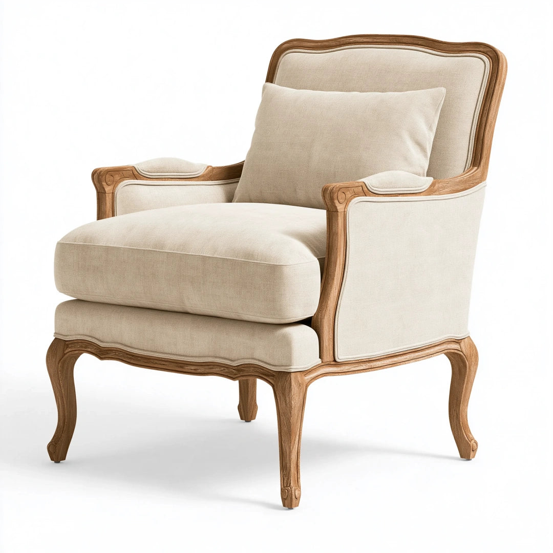 Poltrona 82 x 85 x 101 cm in tessuto beige e legno marrone stile classico