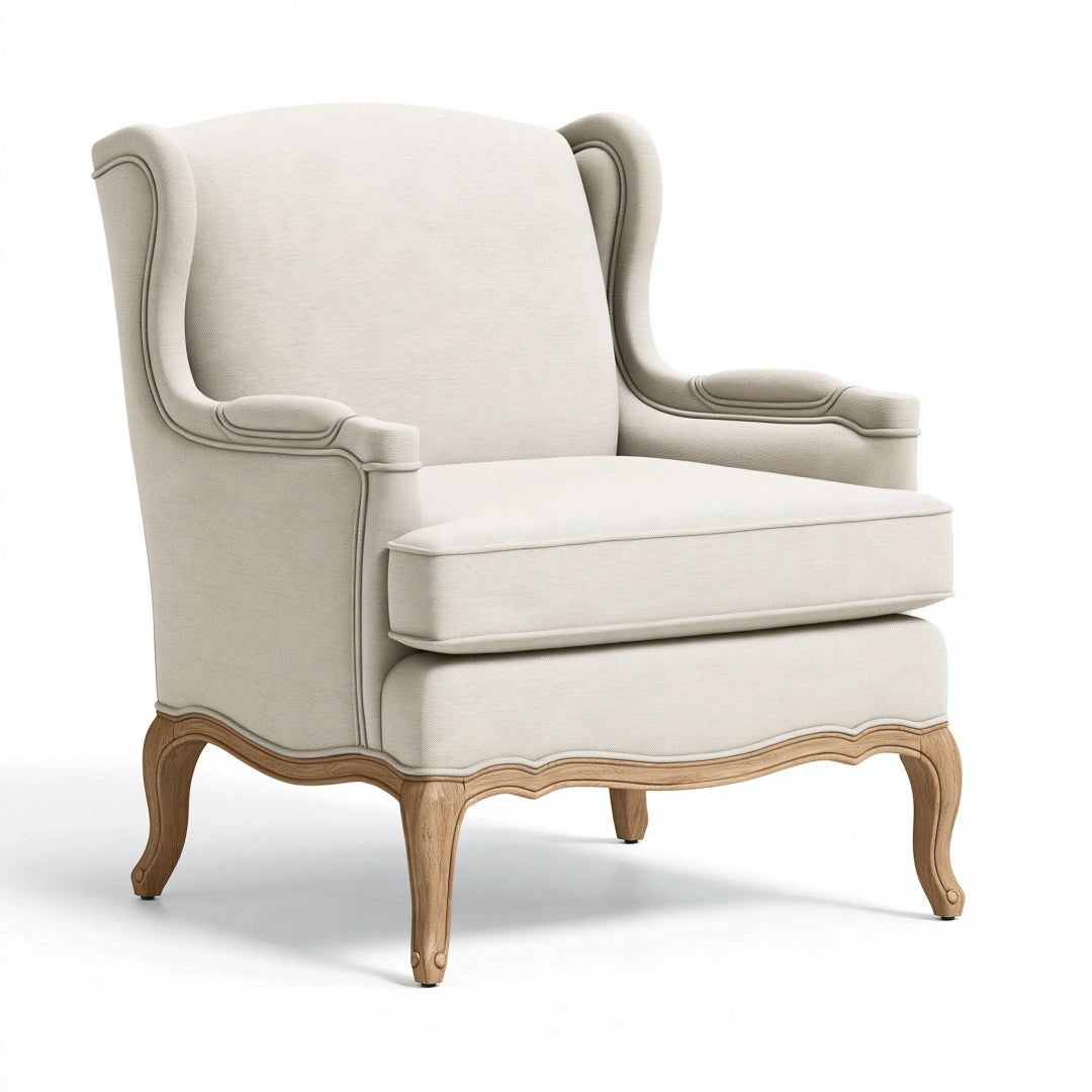 Poltrona 90 x 85 x 105 cm in tessuto beige con gambe in legno stile classico