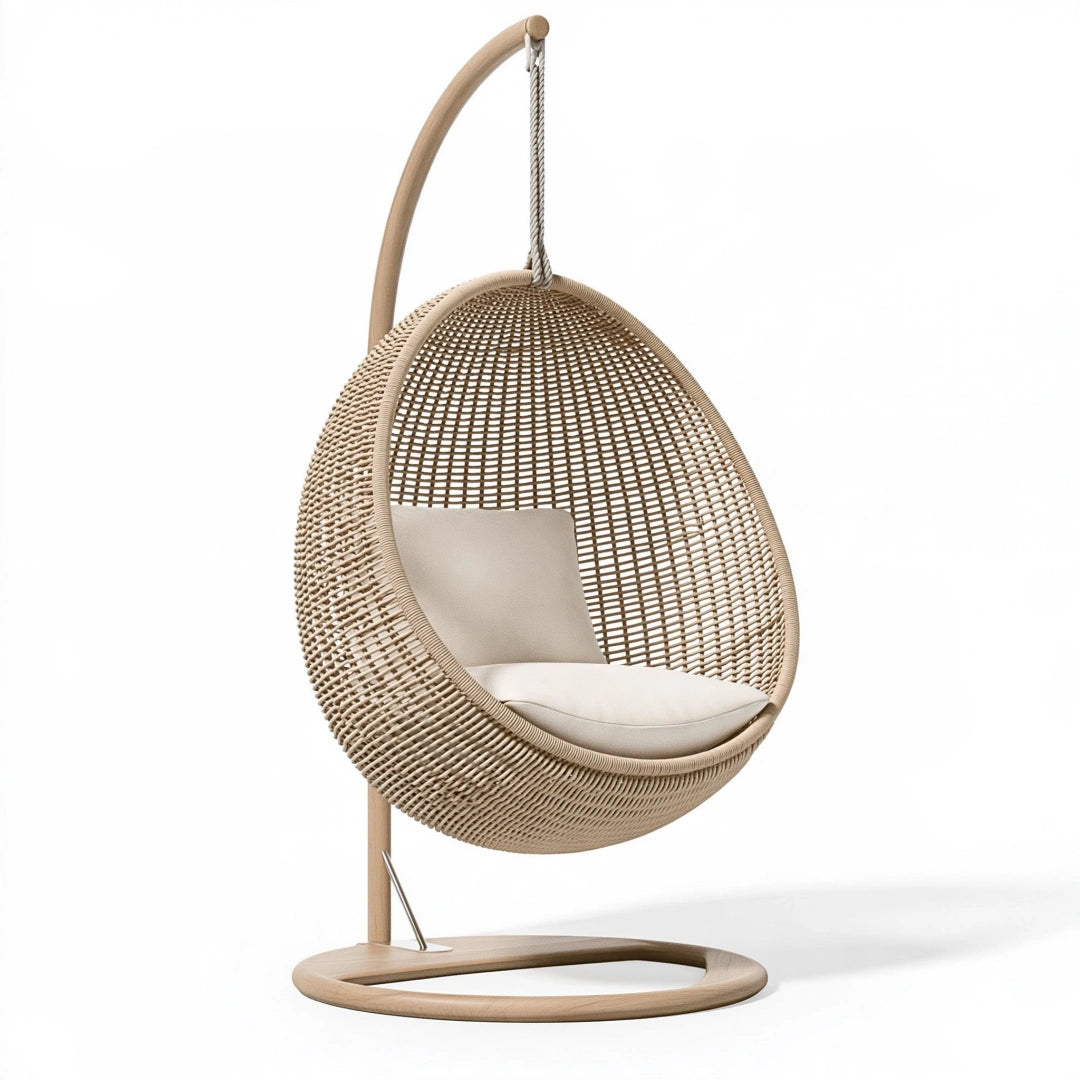 Poltrona sospesa 105 x 95 x 195 cm in rattan beige con struttura in legno stile naturale