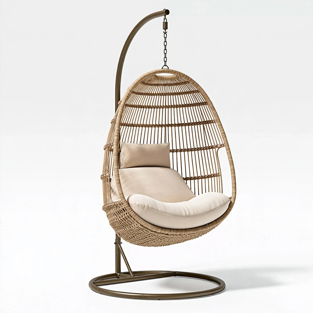 Poltrona sospesa 105 x 105 x 195 cm in rattan beige con struttura in metallo stile boho