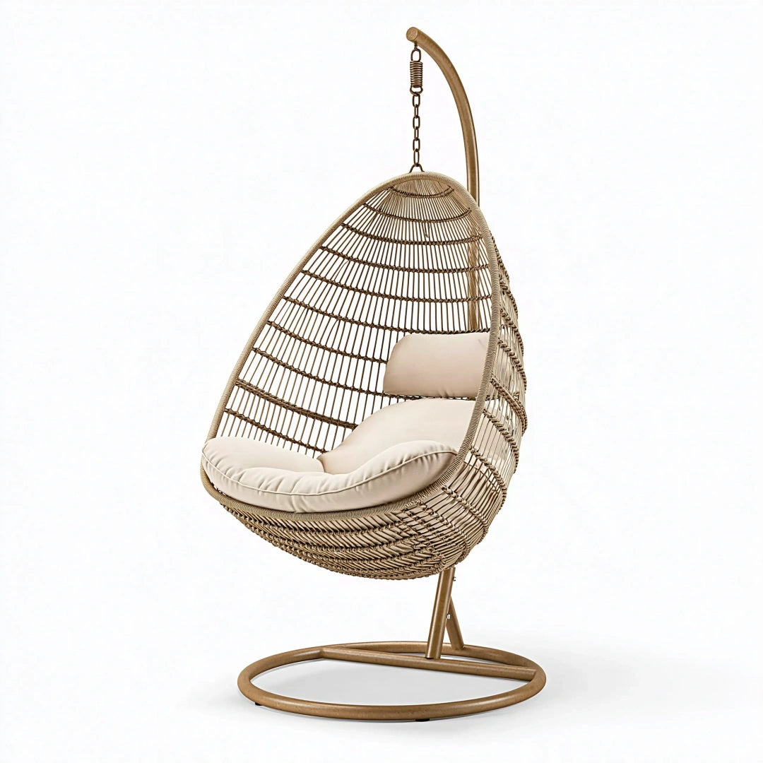 Poltrona sospesa 105 x 105 x 195 cm in rattan sintetico beige con struttura in metallo per relax
