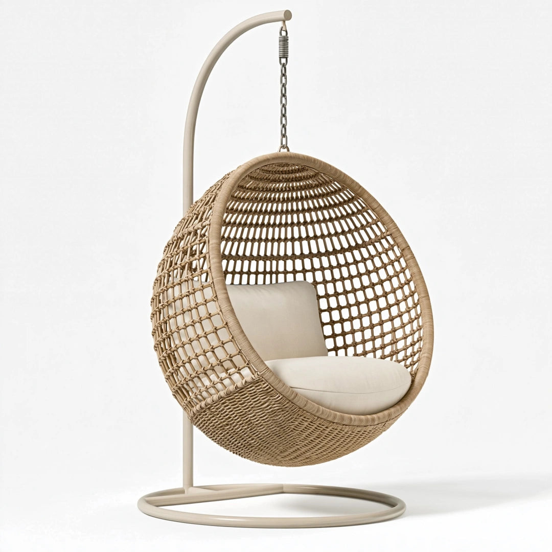 Poltrona sospesa 105 x 105 x 195 cm in rattan beige con supporto - stile boho da interno