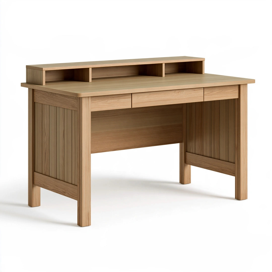 Scrivania 120x60x90 cm in legno marrone chiaro con 2 cassetti e ripiano superiore stile moderno