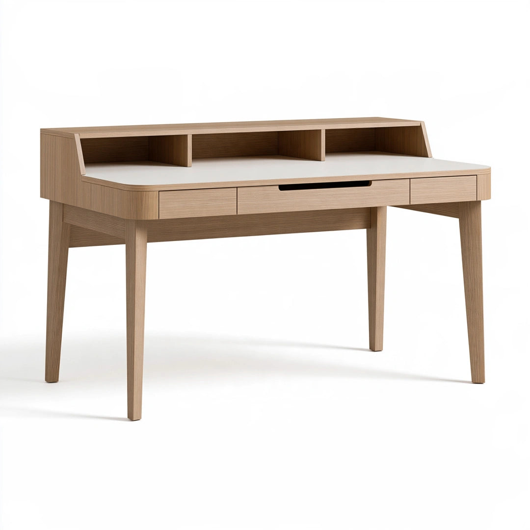 Scrivania 140 x 60 x 90 cm in legno rovere e bianco con cassetti stile moderno