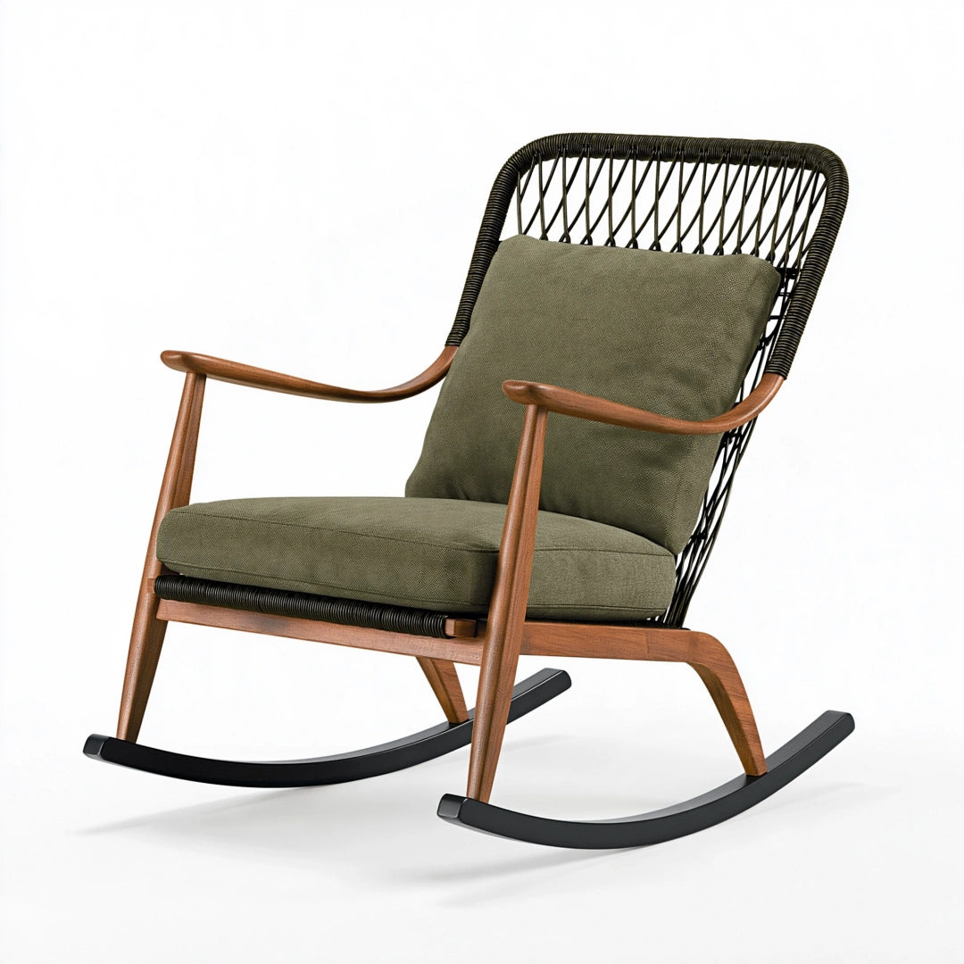 Sedia a dondolo 70 x 95 x 100 cm in legno verde oliva per relax