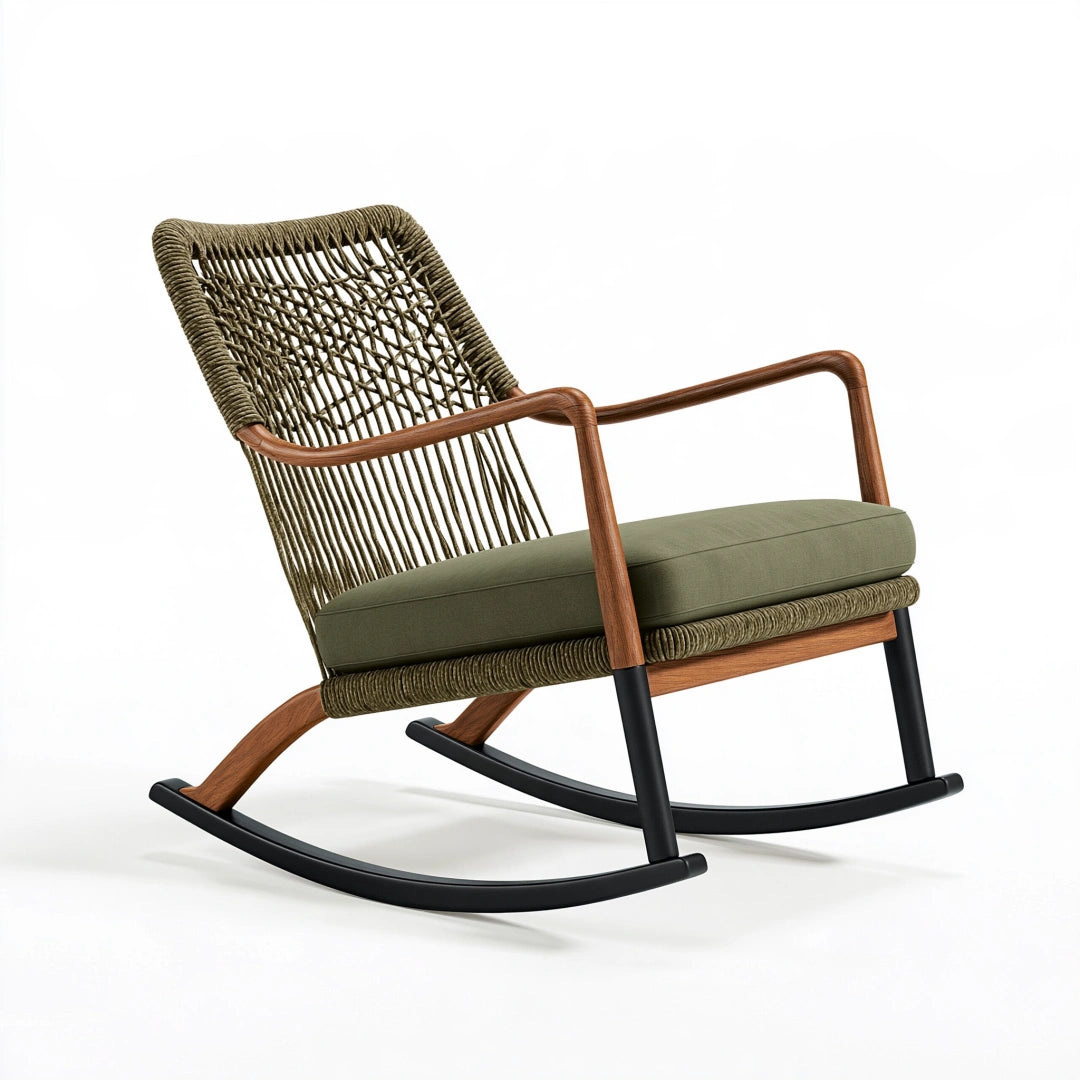 Sedia a dondolo 68 x 92 x 98 cm in legno corda verde con struttura in metallo per soggiorno