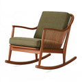 Sedia a dondolo 110 x 70 x 95 cm in legno marrone e tessuto verde con braccioli