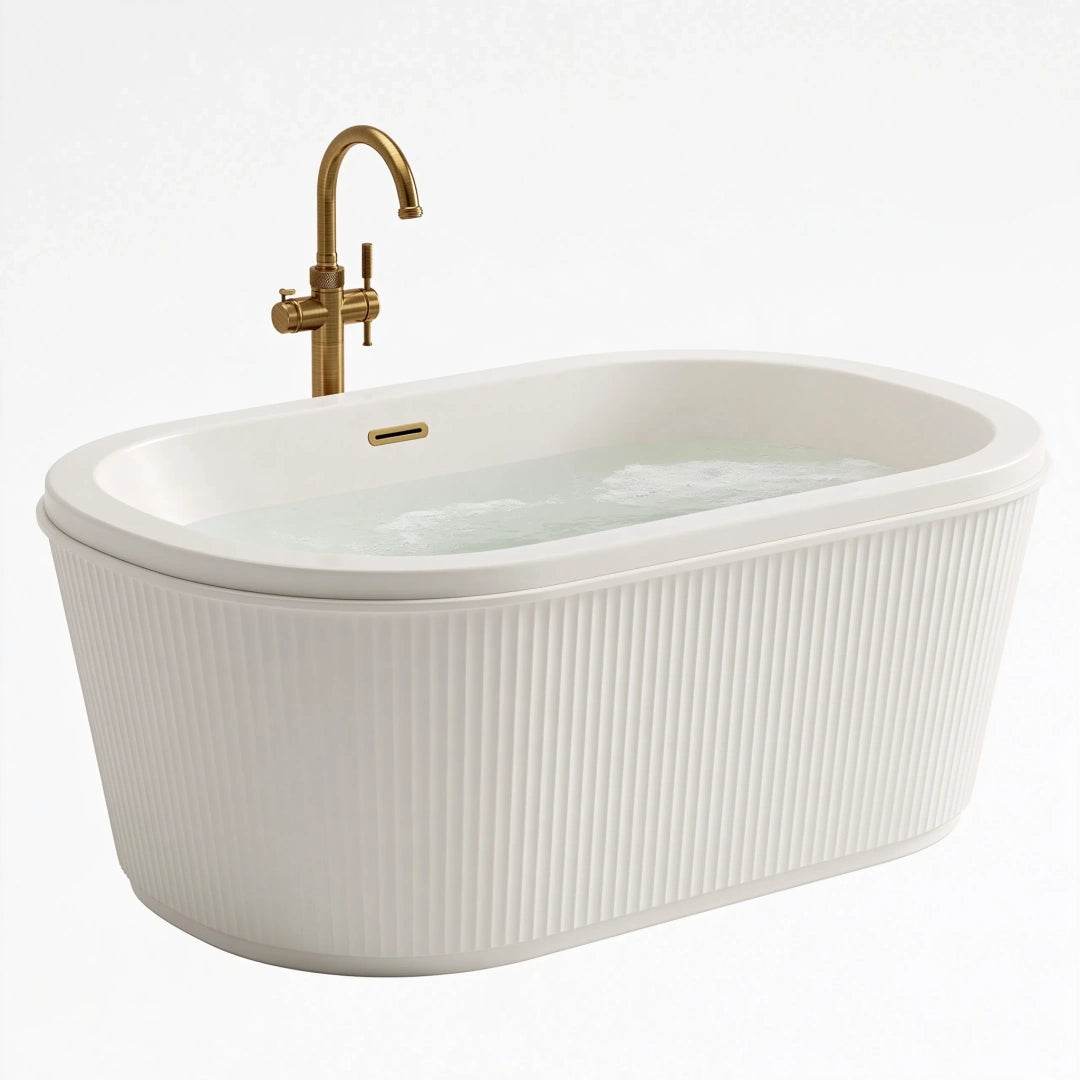 Vasca da bagno freestanding 170 x 80 cm in acrilico bianco con esterno scanalato